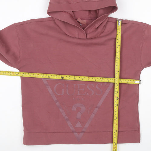 Guess Women Pink UK 16 Pullover Hoodie Logo Graphic Long Sleeve