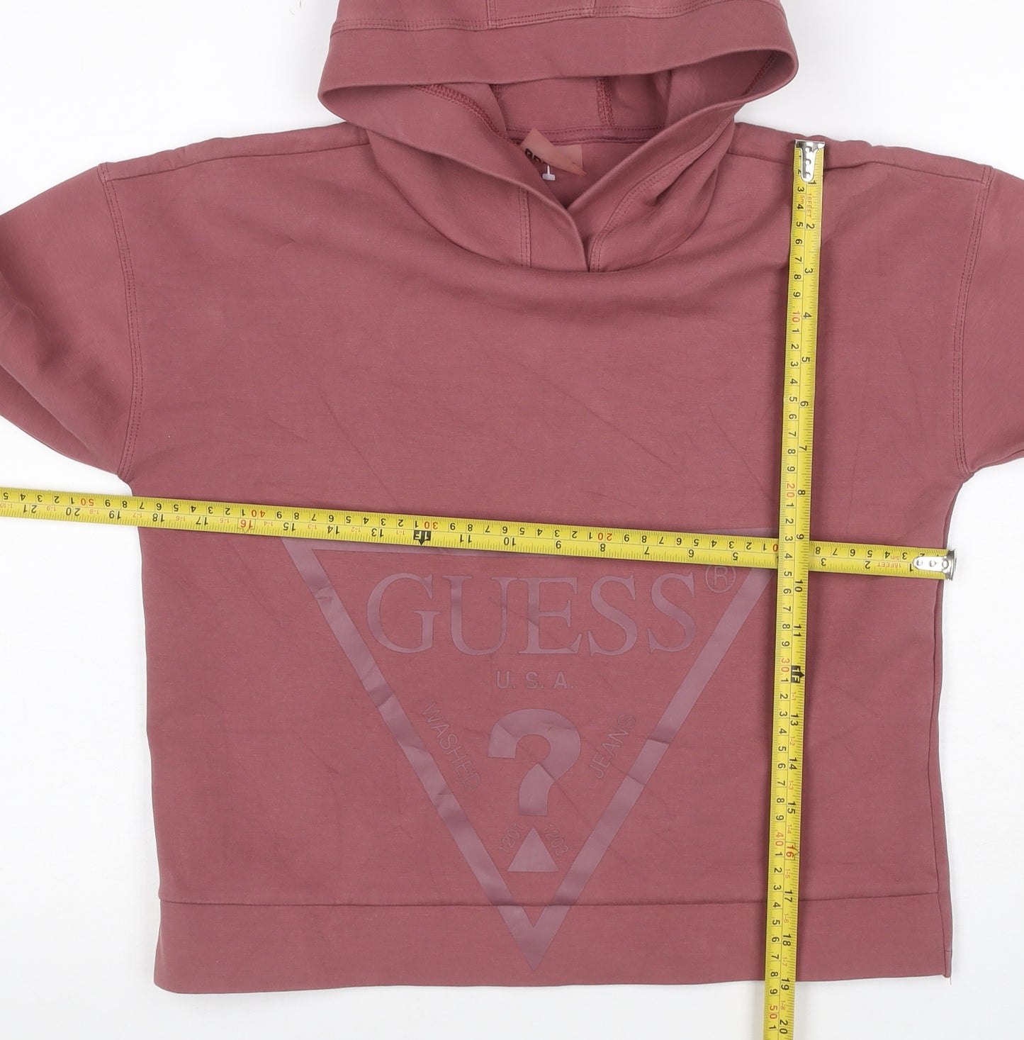 Guess Women Pink UK 16 Pullover Hoodie Logo Graphic Long Sleeve