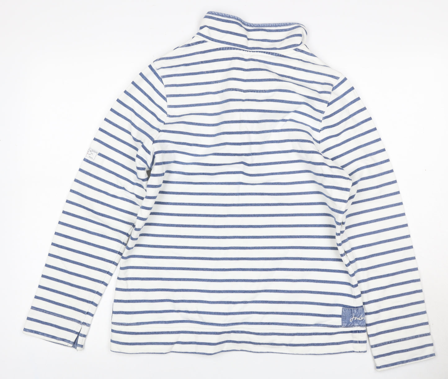 Joules Women’s White Blue Striped UK 12 Half Zip High Neck Sweatshirt