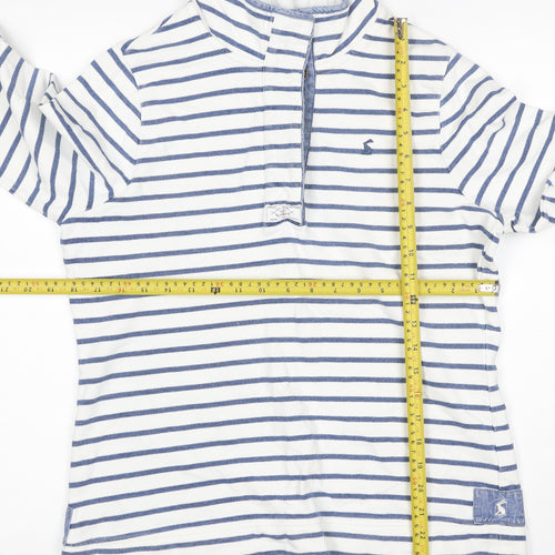 Joules Women’s White Blue Striped UK 12 Half Zip High Neck Sweatshirt