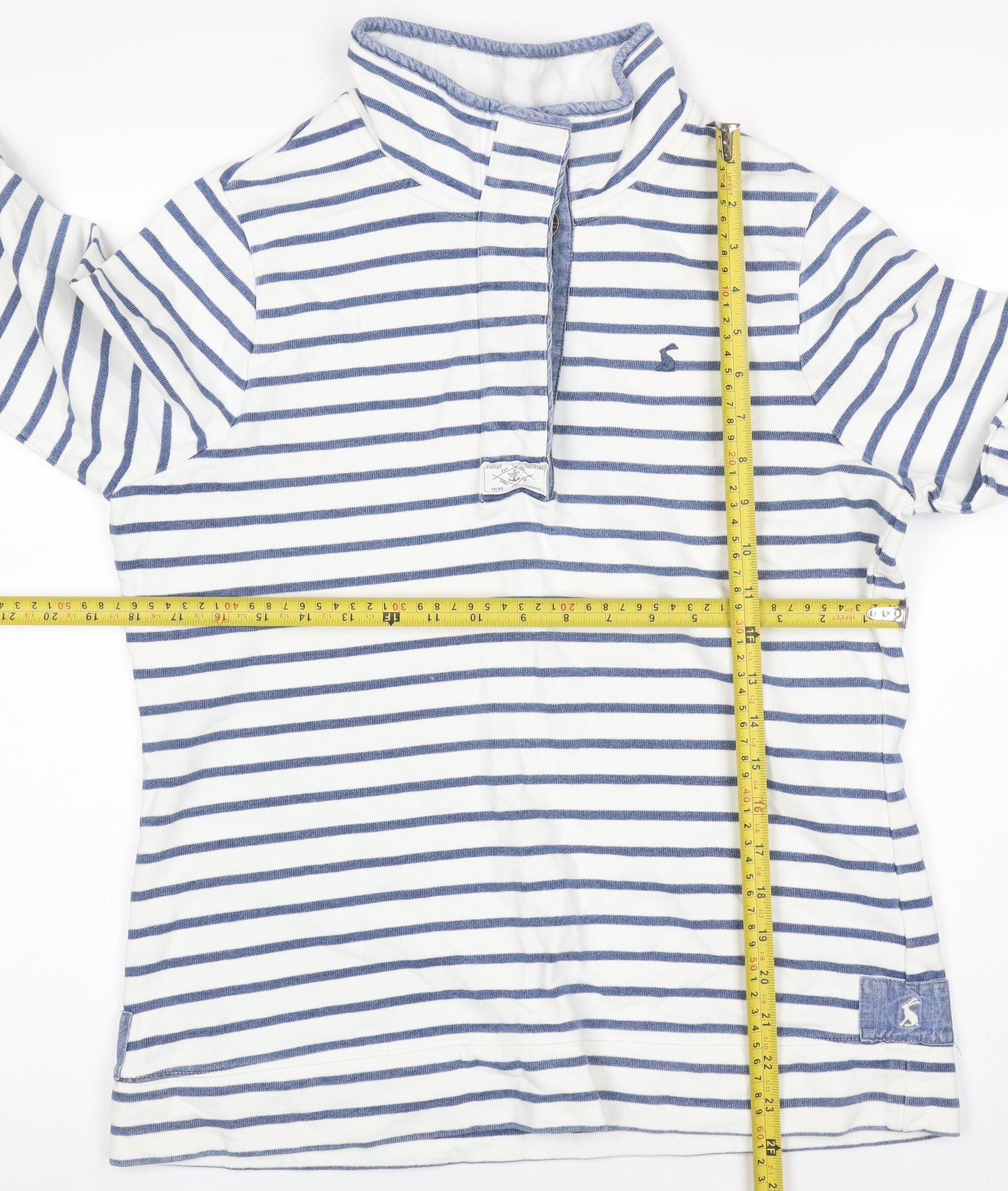 Joules Women’s White Blue Striped UK 12 Half Zip High Neck Sweatshirt