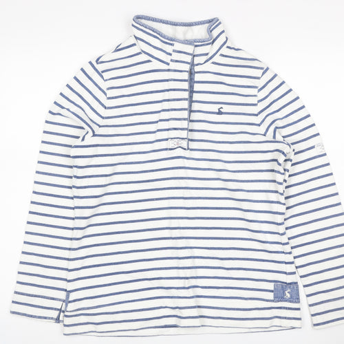 Joules Women’s White Blue Striped UK 12 Half Zip High Neck Sweatshirt