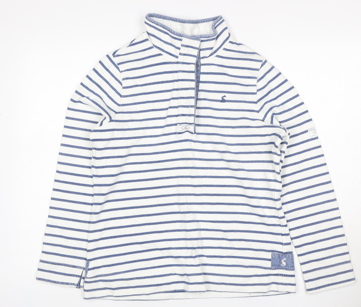 Joules Women’s White Blue Striped UK 12 Half Zip High Neck Sweatshirt