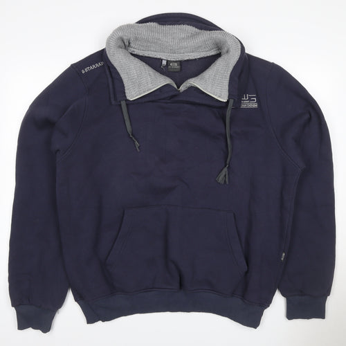 G-Star RAW Men’s Navy M Pullover Hoodie Half Zip Cotton Elbow Patches