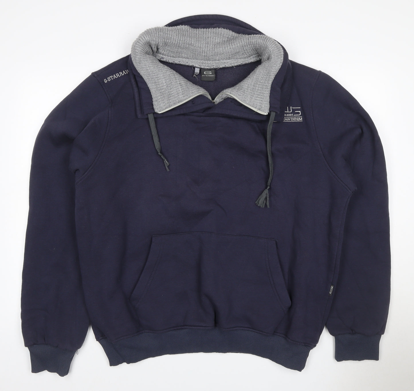 G-Star RAW Men’s Navy M Pullover Hoodie Half Zip Cotton Elbow Patches