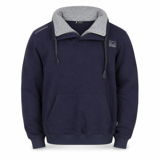G-Star RAW Men’s Navy M Pullover Hoodie Half Zip Cotton Elbow Patches