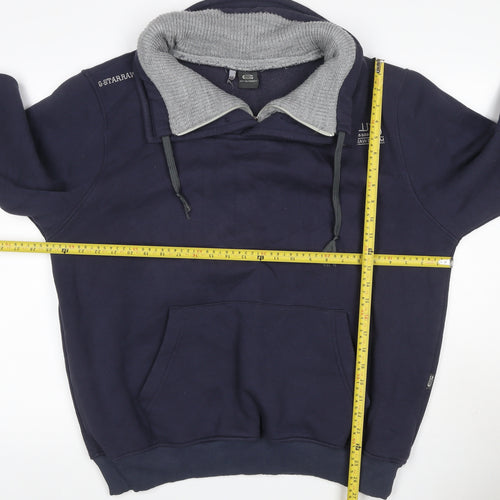 G-Star RAW Men’s Navy M Pullover Hoodie Half Zip Cotton Elbow Patches