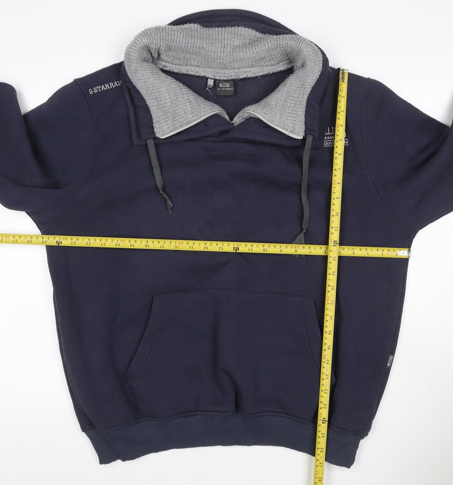 G-Star RAW Men’s Navy M Pullover Hoodie Half Zip Cotton Elbow Patches