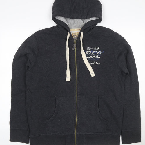 North Coast Men's Grey L Full Zip Graphic Hoodie Cotton Blend