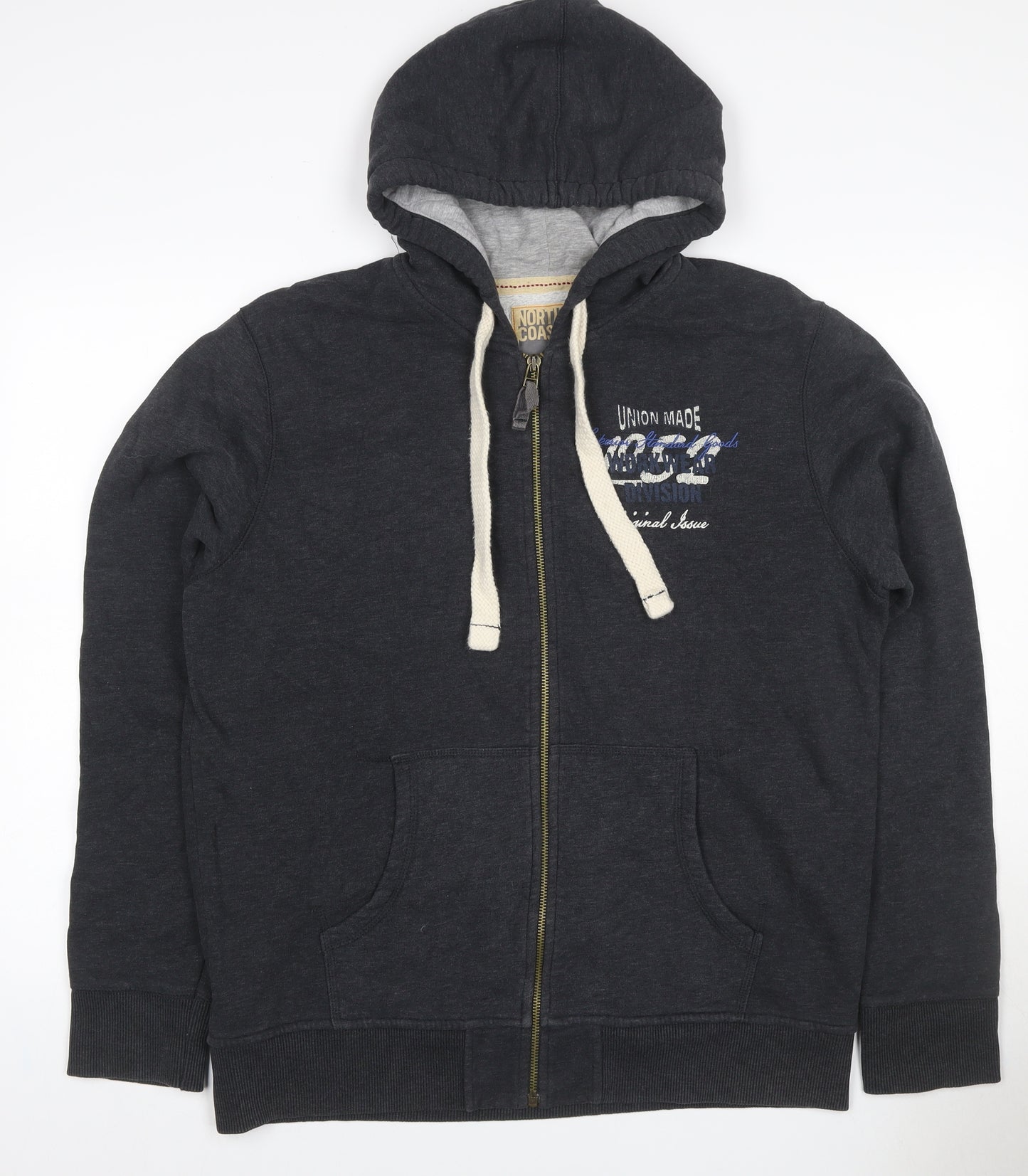 North Coast Men's Grey L Full Zip Graphic Hoodie Cotton Blend