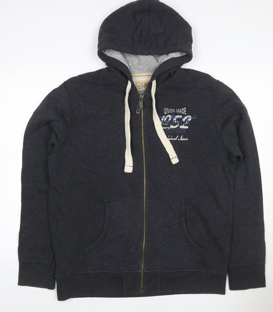 North Coast Men's Grey L Full Zip Graphic Hoodie Cotton Blend