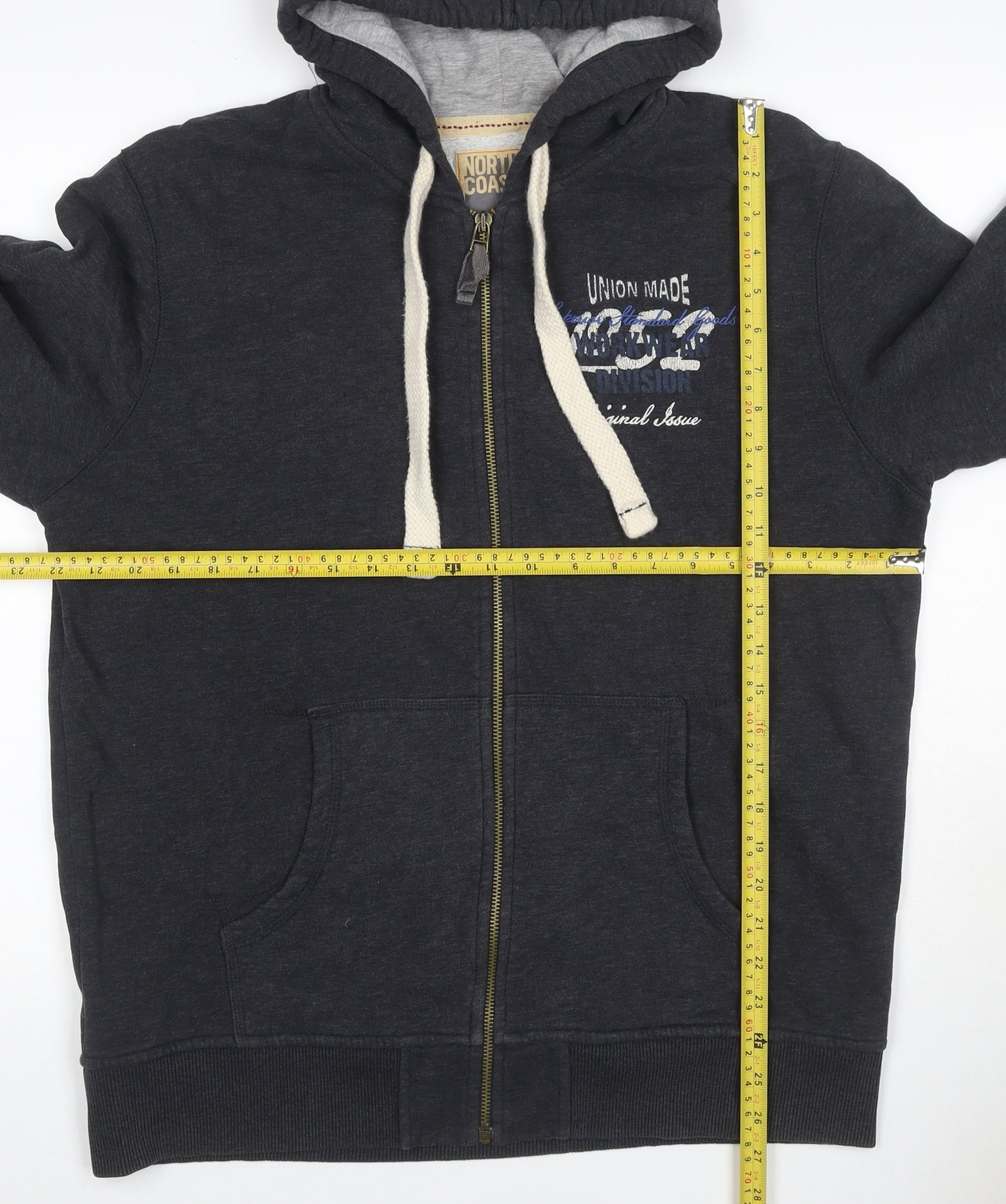 North Coast Men's Grey L Full Zip Graphic Hoodie Cotton Blend