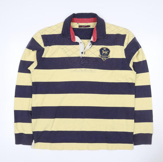 Joules Men L Multicoloured Striped Henley Rugby Sweatshirt Logo