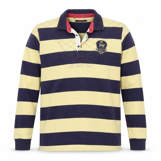 Joules Men L Multicoloured Striped Henley Rugby Sweatshirt Logo