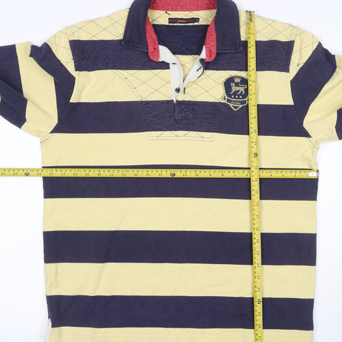 Joules Men L Multicoloured Striped Henley Rugby Sweatshirt Logo