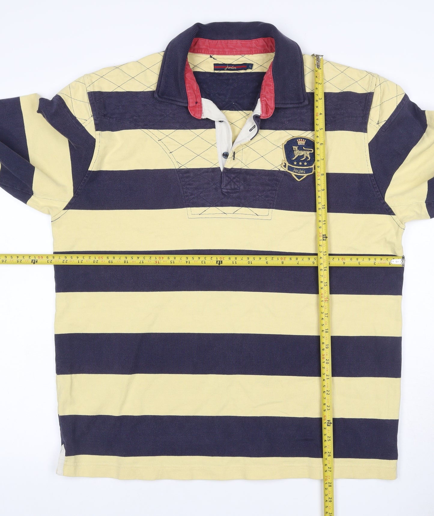 Joules Men L Multicoloured Striped Henley Rugby Sweatshirt Logo