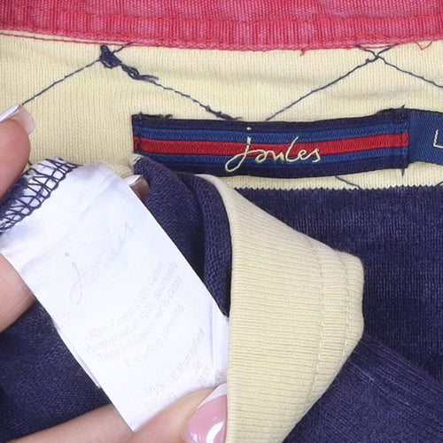 Joules Men L Multicoloured Striped Henley Rugby Sweatshirt Logo