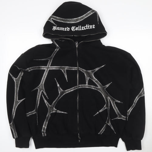 Named Collective Women Black M Full Zip Rhinestone Gothic Hoodie
