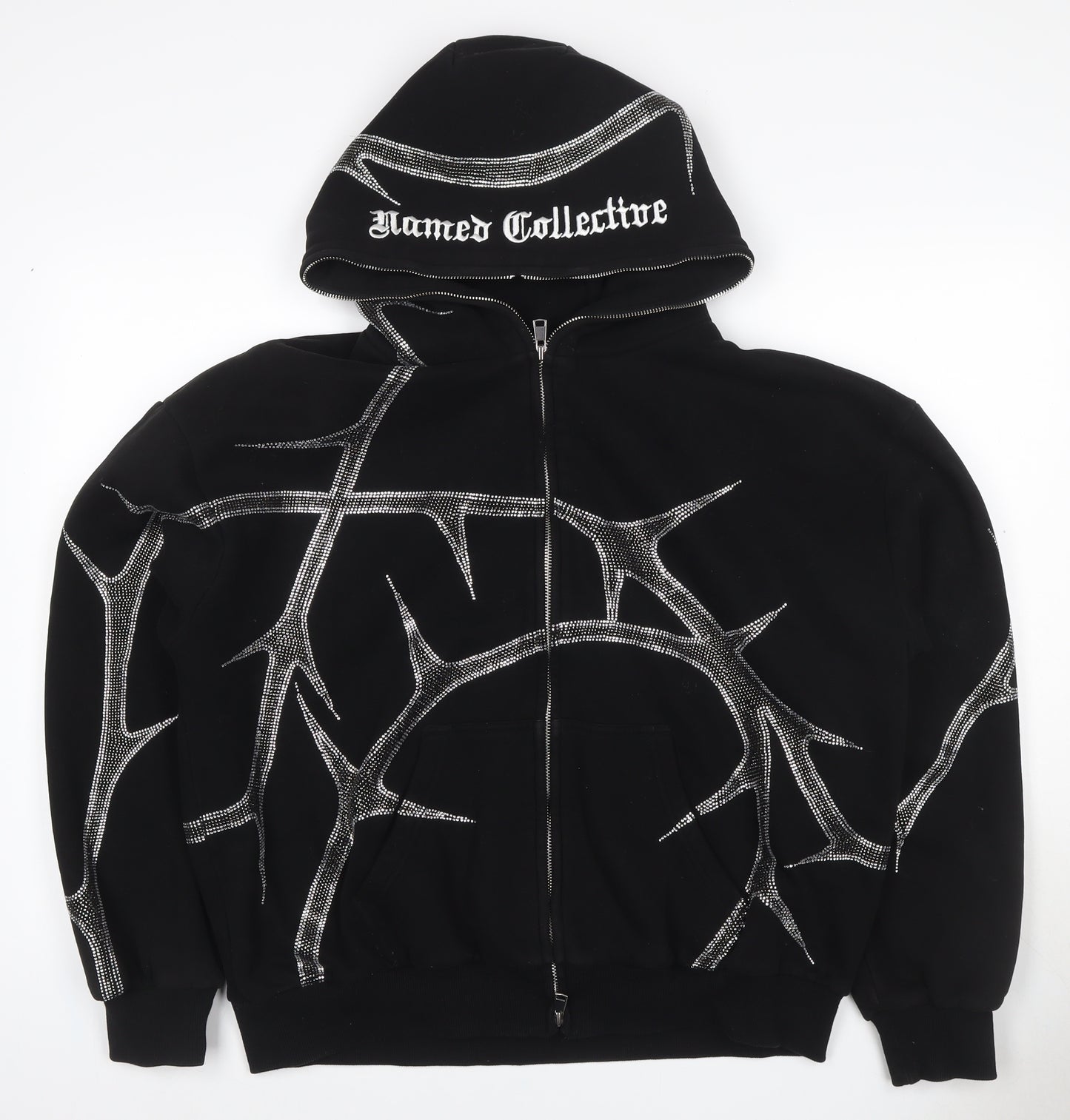 Named Collective Women Black M Full Zip Rhinestone Gothic Hoodie