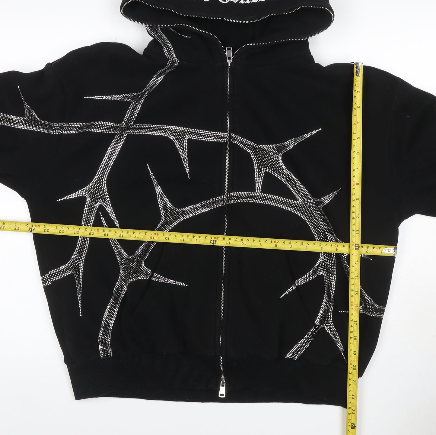 Named Collective Women Black M Full Zip Rhinestone Gothic Hoodie