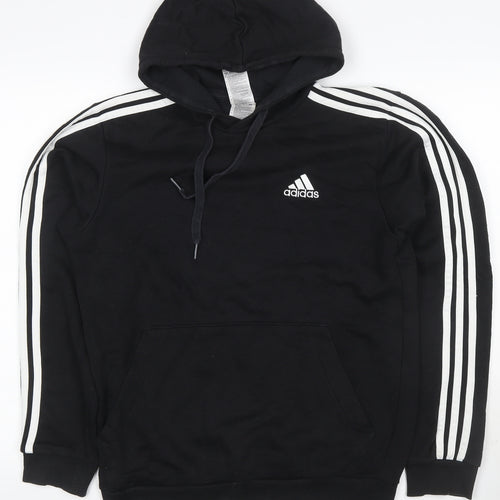 Adidas Men’s Black S 3-Stripes Logo Pullover Hoodie Sports Fleece
