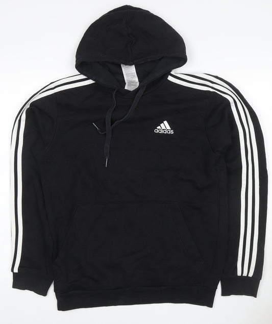 Adidas Men’s Black S 3-Stripes Logo Pullover Hoodie Sports Fleece