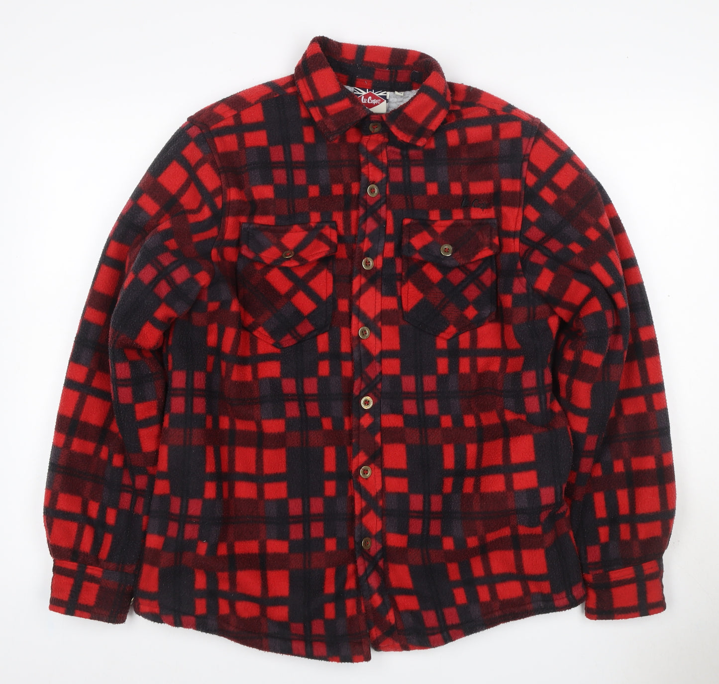 Lee Cooper Men's Red Check Padded Fleece Jacket Size M Button Front