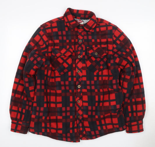 Lee Cooper Men's Red Check Padded Fleece Jacket Size M Button Front