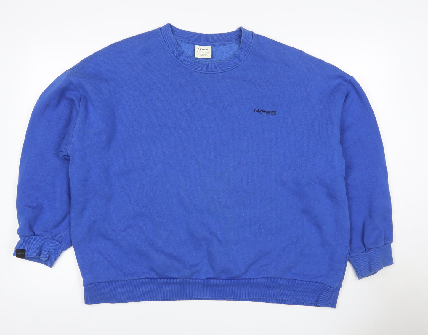 Pull&Bear Women’s Blue M Crew Neck Logo Fleece Pullover Sweatshirt
