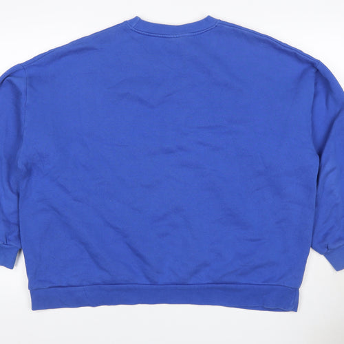 Pull&Bear Women’s Blue M Crew Neck Logo Fleece Pullover Sweatshirt
