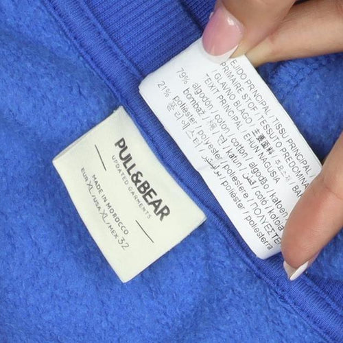 Pull&Bear Women’s Blue M Crew Neck Logo Fleece Pullover Sweatshirt
