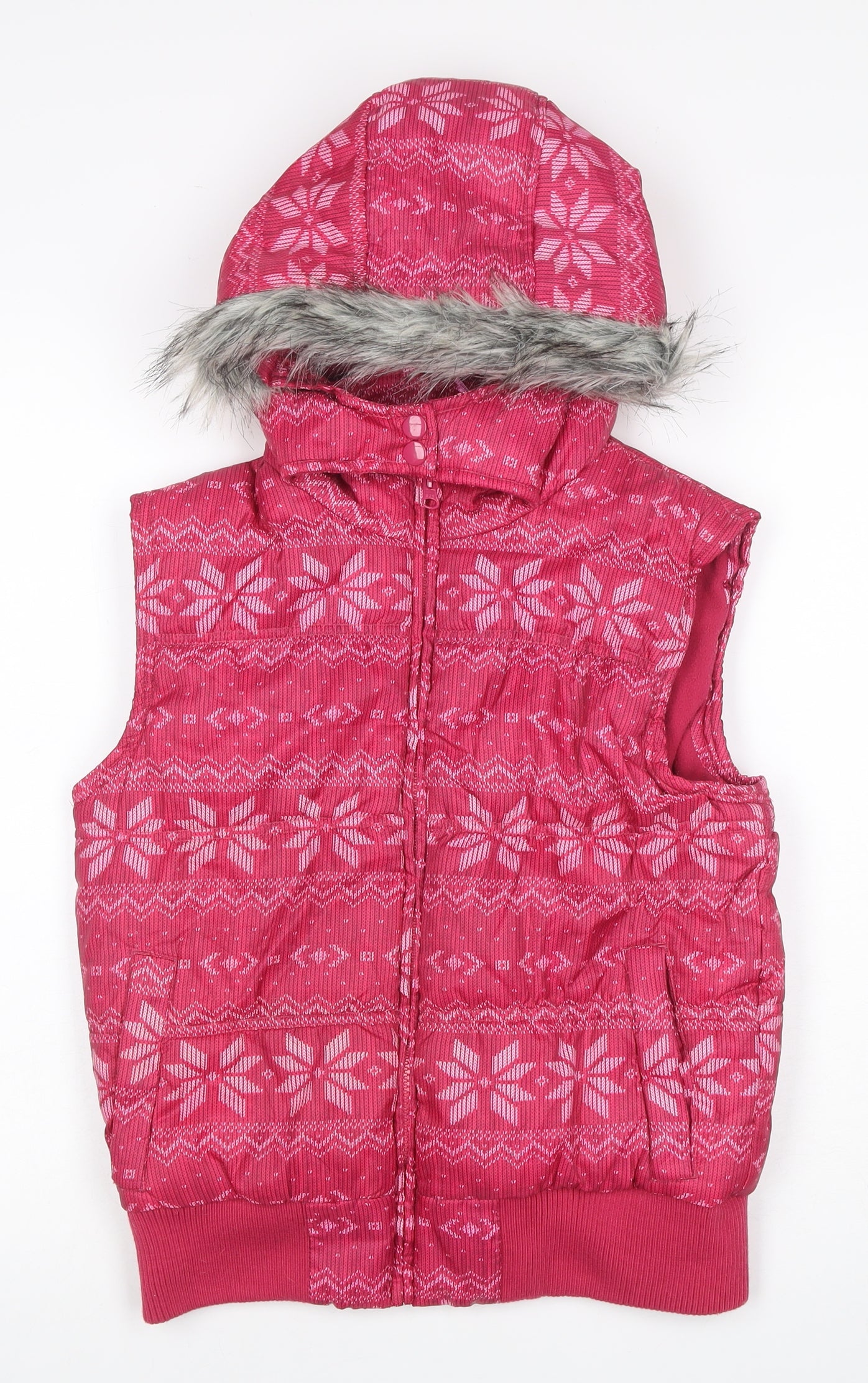miss e-vie Girls Pink 14-15 Years Fair Isle Hooded Padded Gilet