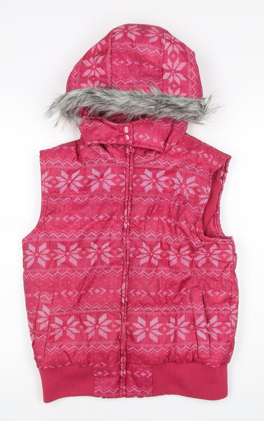 miss e-vie Girls Pink 14-15 Years Fair Isle Hooded Padded Gilet