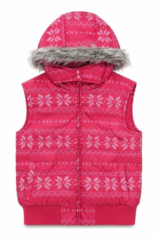 miss e-vie Girls Pink 14-15 Years Fair Isle Hooded Padded Gilet
