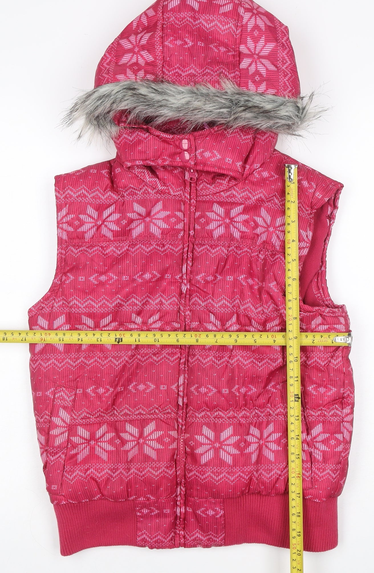 miss e-vie Girls Pink 14-15 Years Fair Isle Hooded Padded Gilet