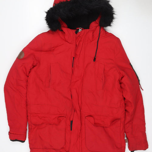 Bellfield Women's Red M Faux Fur Hooded Padded Parka Jacket