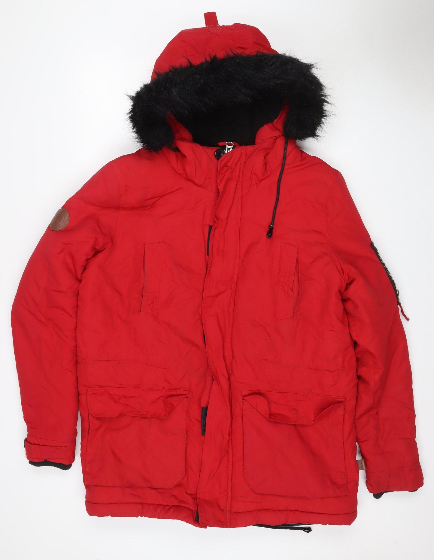 Bellfield Women's Red M Faux Fur Hooded Padded Parka Jacket