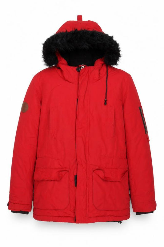 Bellfield Women's Red M Faux Fur Hooded Padded Parka Jacket