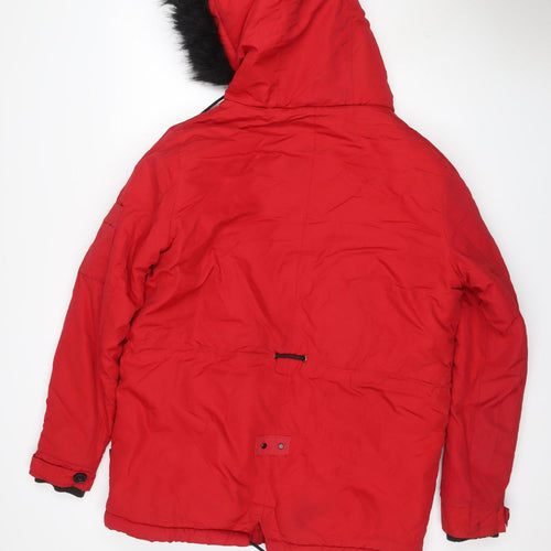 Bellfield Women's Red M Faux Fur Hooded Padded Parka Jacket