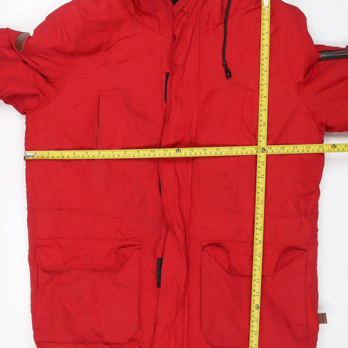 Bellfield Women's Red M Faux Fur Hooded Padded Parka Jacket