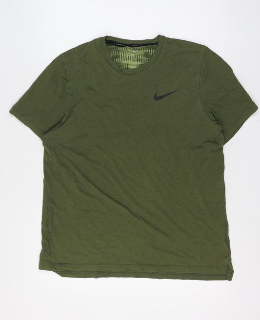 Nike Men’s Green L Nike Pro Logo Graphic Athletic T-Shirt Crew Neck