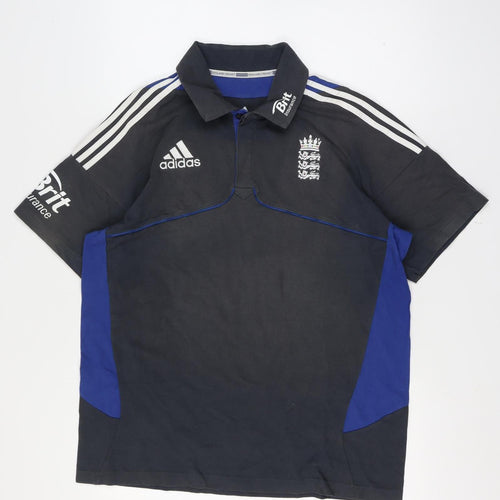adidas Men’s Black Blue England Cricket Polo Shirt L Jersey