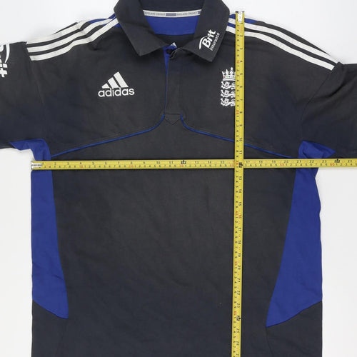 adidas Men’s Black Blue England Cricket Polo Shirt L Jersey