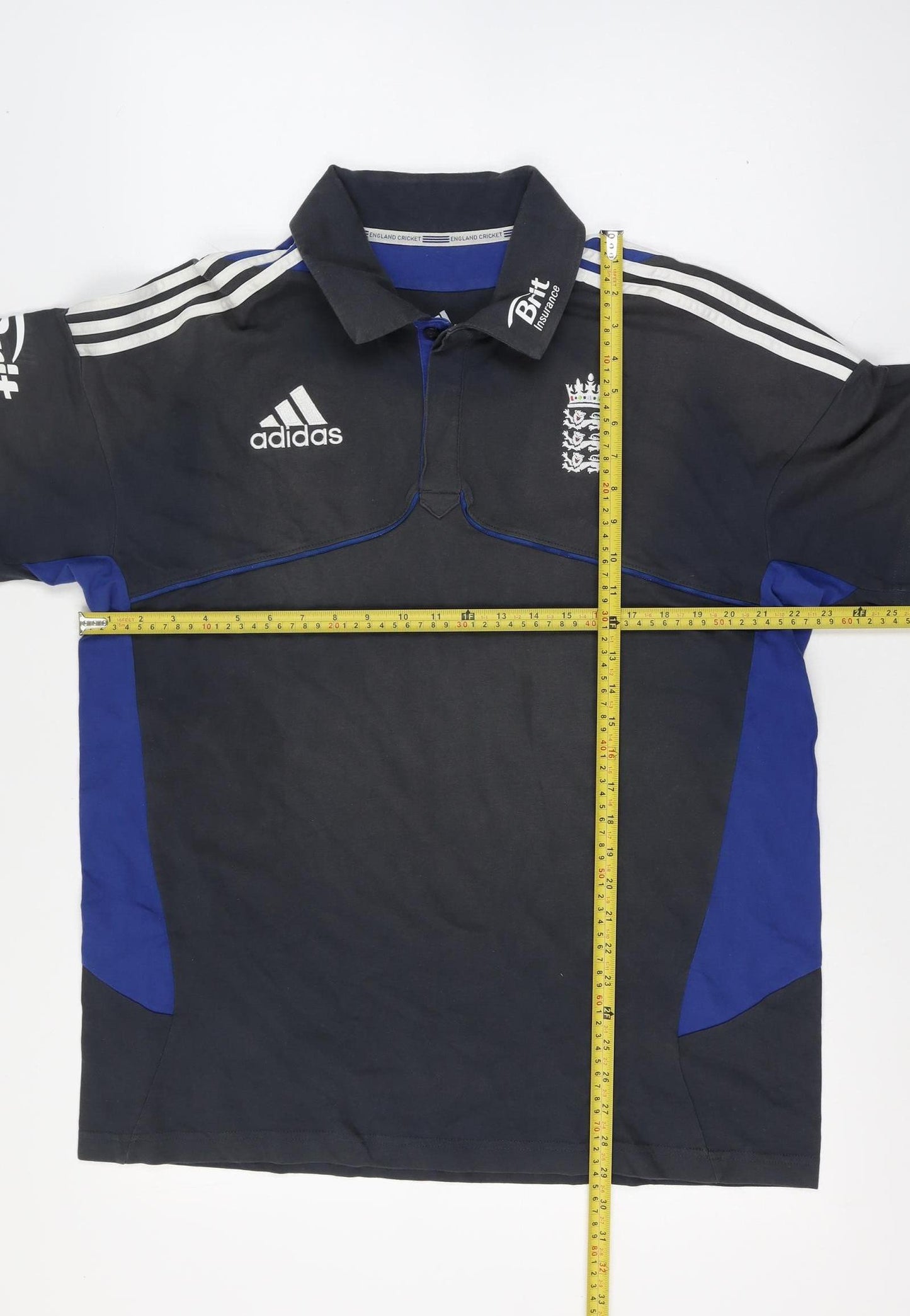 adidas Men’s Black Blue England Cricket Polo Shirt L Jersey
