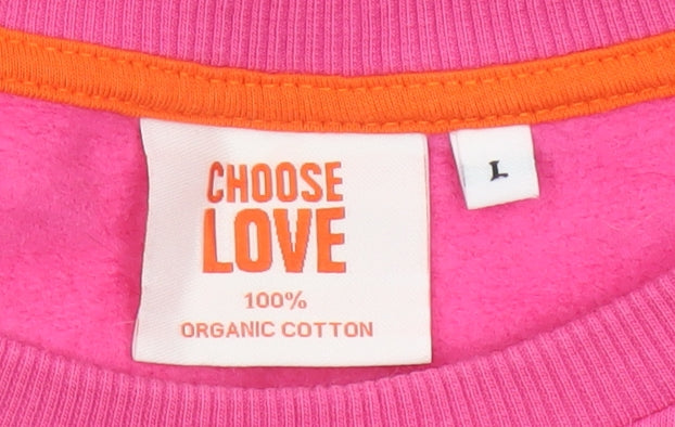 Choose Love Women’s Pink L Pullover Organic Cotton Graphic Sweatshirt