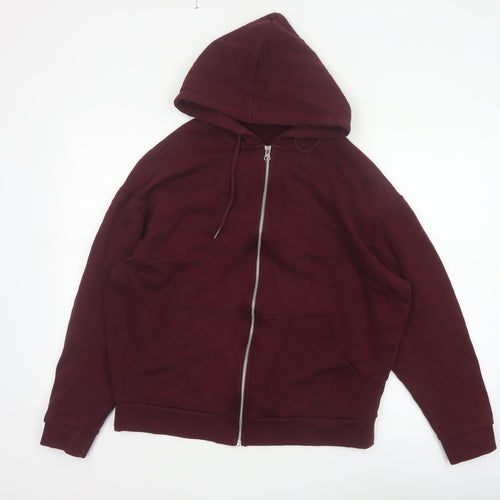 ASOS Design Men Red M Full Zip Hooded Fleece Hoodie Pockets