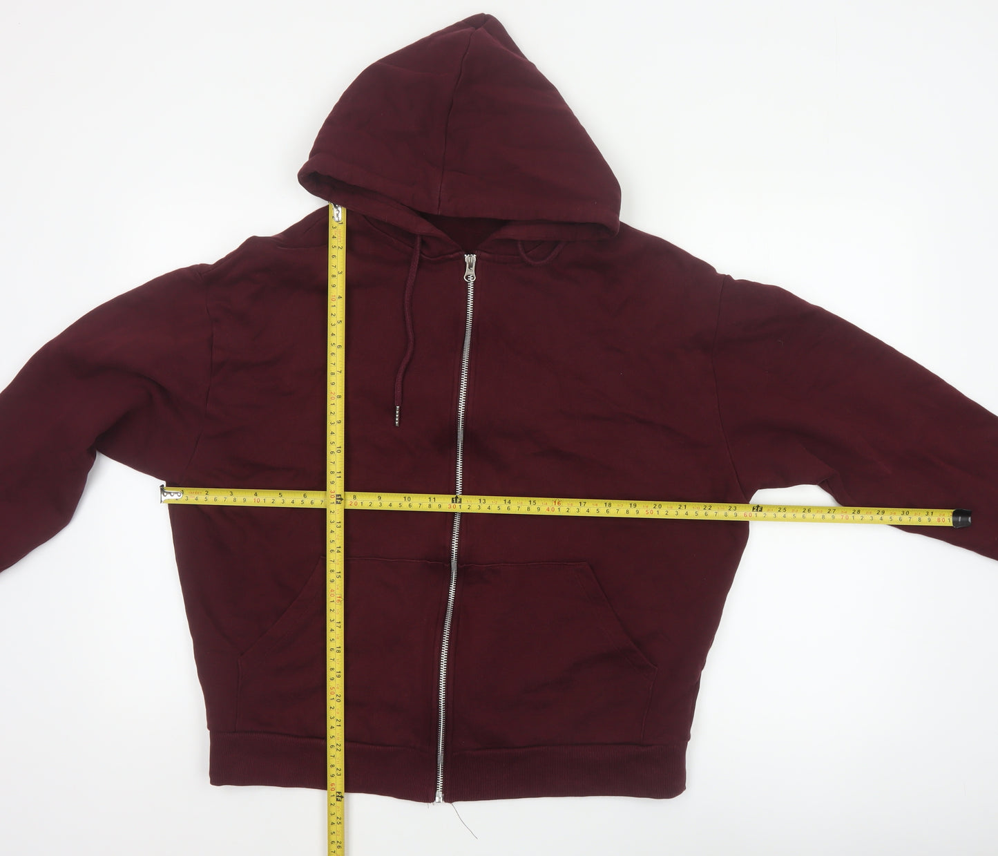 ASOS Design Men Red M Full Zip Hooded Fleece Hoodie Pockets