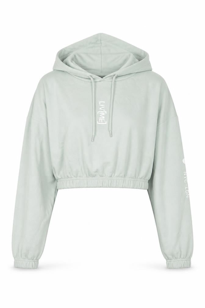 Front view of NVME Women’s Mint Green Cropped Oversized Pullover Hoodie, size M