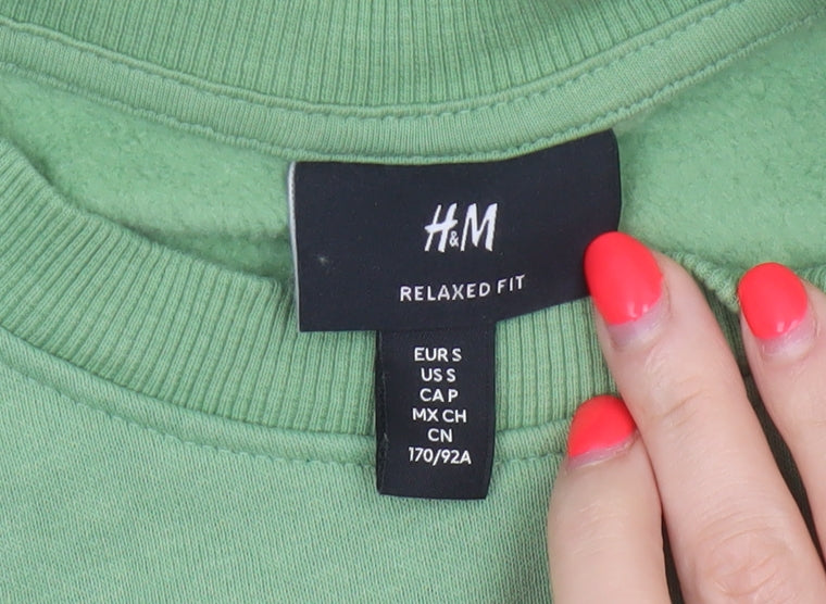 H&M Men’s Green Size S Relaxed Fit Crew Neck Fleece Sweatshirt