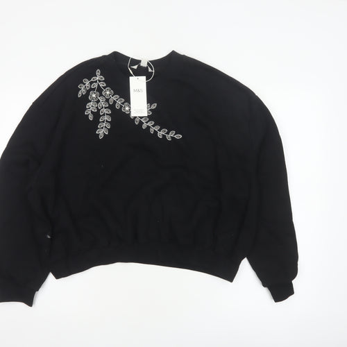 Marks & Spencer Women’s Black M Pullover Sweatshirt Beaded Floral NWT
